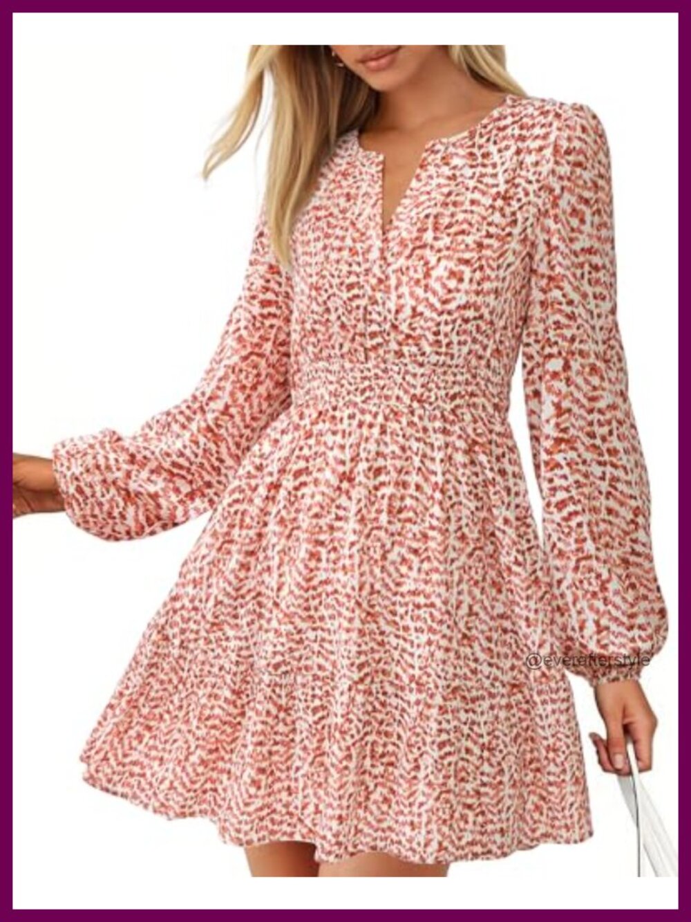 V-Neck Floral Long Sleeve A-Line Mini Dress